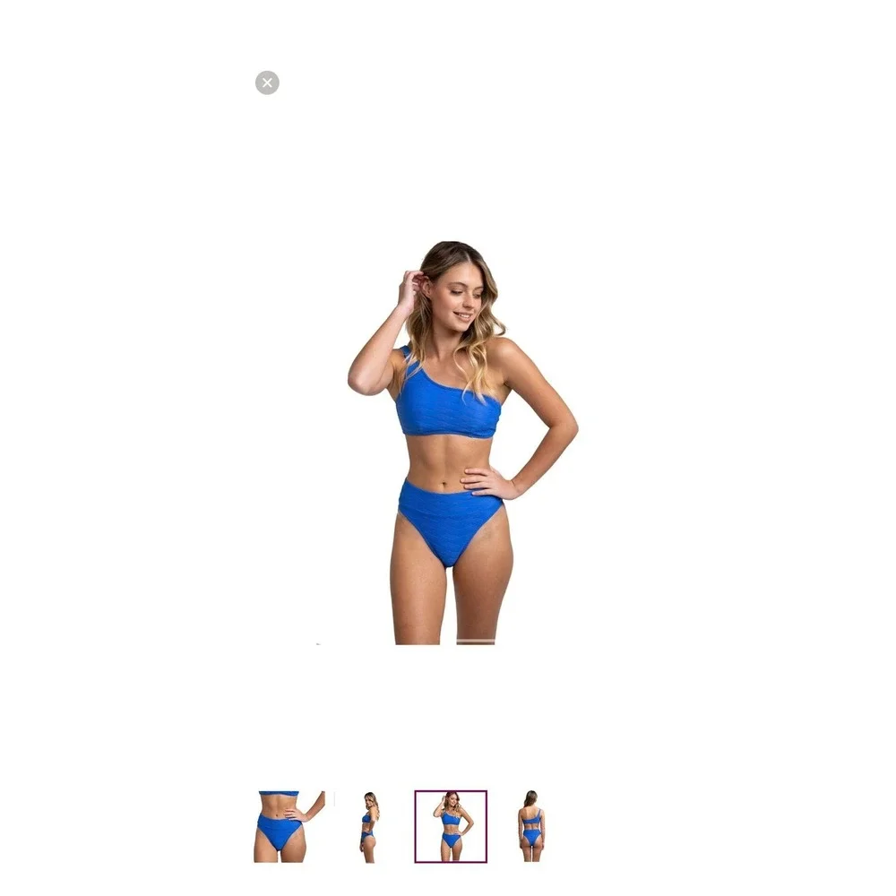 Rhythm Maldives Hi Hip Banded Bikini Bottom Cobalt Blue Textured XS NEW